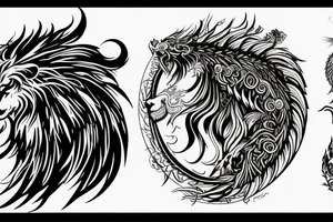 Mystical lion dragon shaman pegasus
Lions mane
Dragons wings
Dragons claws
Crystal ball
Vertical
Dark
Spiritual tattoo idea