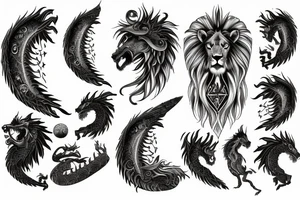 Mystical lion dragon shaman pegasus
Lions mane
Dragons wings
Dragons claws
Crystal ball
Vertical
Dark
Spiritual tattoo idea