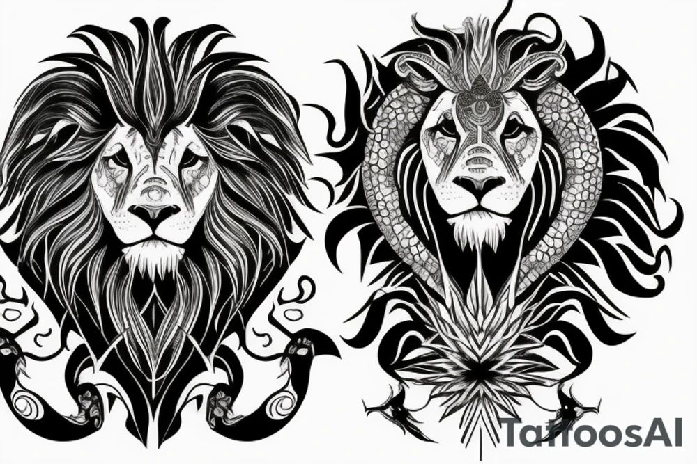 Mystical lion dragon shaman pegasus
Lions mane
Dragons wings
Dragons claws
Crystal ball
Vertical
Dark
Spiritual tattoo idea