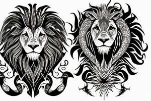 Mystical lion dragon shaman pegasus
Lions mane
Dragons wings
Dragons claws
Crystal ball
Vertical
Dark
Spiritual tattoo idea