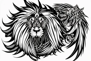 Mystical lion dragon shaman pegasus
Lions mane
Dragons wings
Dragons claws
Crystal ball
Vertical orientation
Vertically stacked
Dark
Spiritual tattoo idea