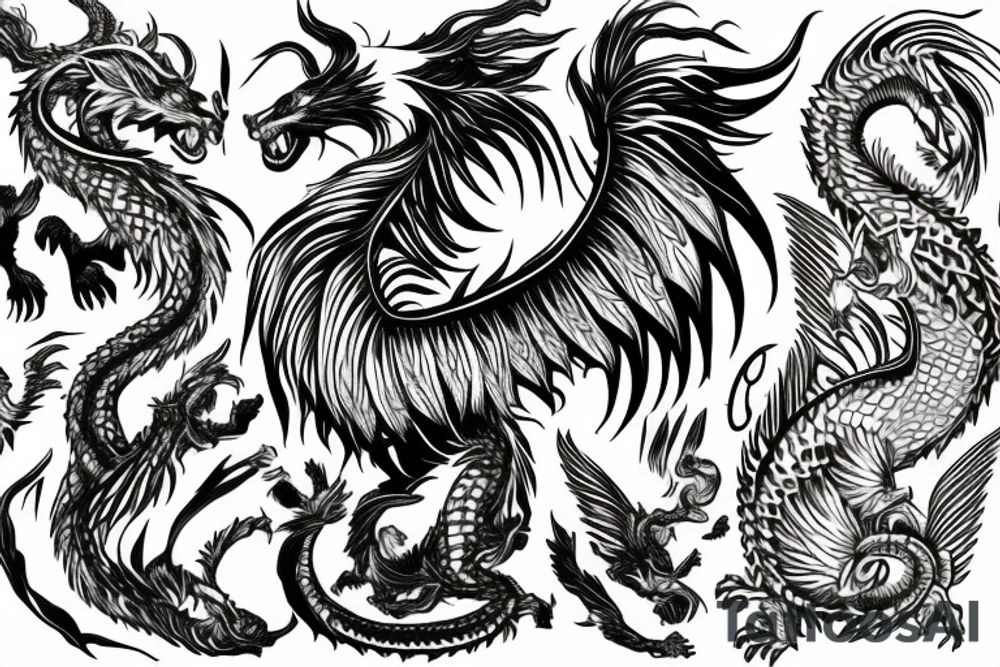 Mystical lion dragon shaman pegasus
Lions mane
Dragons wings
Dragons claws
Crystal ball
Vertical orientation
Vertically stacked
Dark
Spiritual tattoo idea