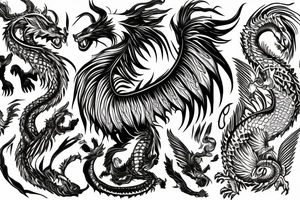 Mystical lion dragon shaman pegasus
Lions mane
Dragons wings
Dragons claws
Crystal ball
Vertical orientation
Vertically stacked
Dark
Spiritual tattoo idea