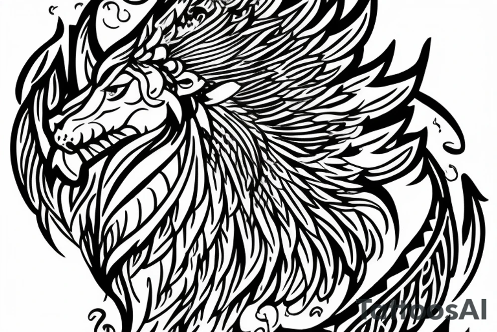 Mystical lion dragon shaman pegasus
Lions mane
Dragons wings
Dragons claws
Crystal ball
Vertical orientation
Vertically stacked
Dark
Spiritual
Simple lines tattoo idea
