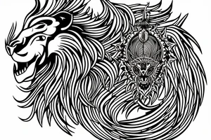 Mystical lion dragon shaman pegasus
Lions mane
Dragons wings
Dragons claws
Crystal ball
Vertical orientation
Vertically stacked
Dark
Spiritual
Simple lines
No white lines tattoo idea