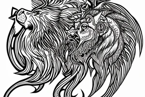 Mystical lion dragon shaman pegasus
Lions mane
Dragons wings
Dragons claws
Crystal ball
Vertical orientation
Vertically stacked
Dark
Spiritual
Simple lines
No white lines tattoo idea