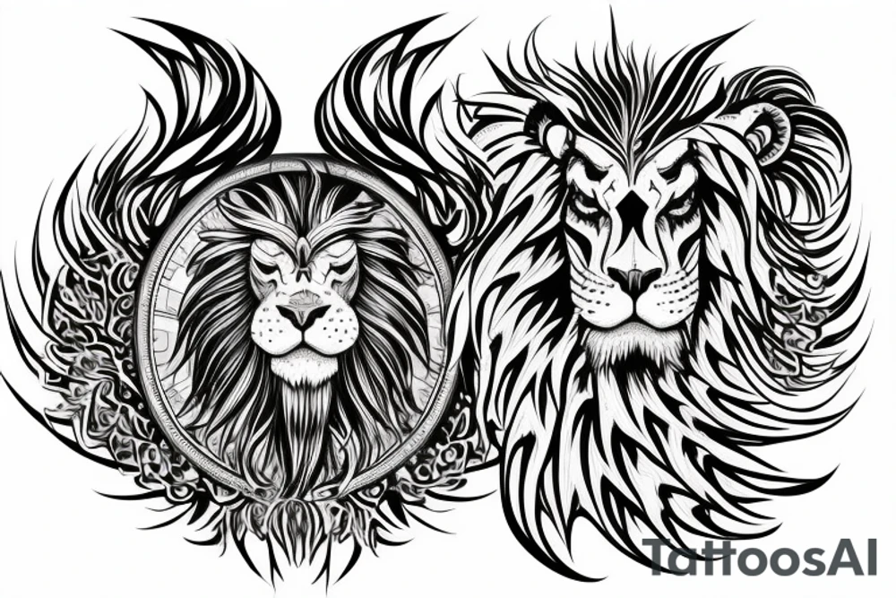 Mystical lion dragon shaman pegasus
Lions mane
Dragons wings
Dragons claws
Crystal ball
Vertical orientation
Vertically stacked
Dark
Spiritual
No white lines
White background tattoo idea