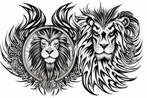 Mystical lion dragon shaman pegasus
Lions mane
Dragons wings
Dragons claws
Crystal ball
Vertical orientation
Vertically stacked
Dark
Spiritual
No white lines
White background tattoo idea