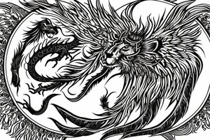 Mystical lion dragon shaman pegasus
Lions mane
Dragons wings
Dragons claws
Crystal ball
Vertical orientation
Vertically stacked
Dark
Spiritual
No white lines
White background tattoo idea