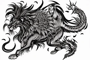 Mystical lion dragon shaman pegasus
Lions mane
Dragons wings
Dragons claws
Crystal ball
Vertical orientation
Vertically stacked
Dark
Spiritual
No white lines
White background tattoo idea
