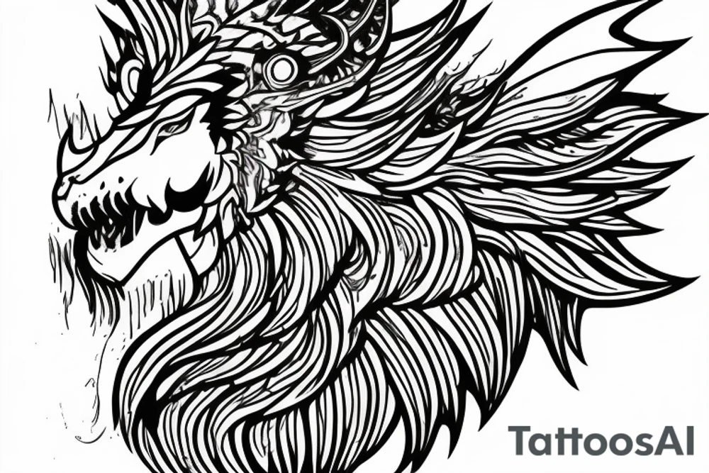 Mystical lion dragon shaman pegasus
Lions mane
Dragons wings
Dragons claws
Crystal ball
Vertical orientation
Vertically stacked
Dark
Spiritual
No white lines
White background tattoo idea