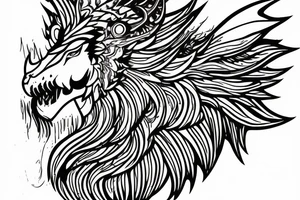 Mystical lion dragon shaman pegasus
Lions mane
Dragons wings
Dragons claws
Crystal ball
Vertical orientation
Vertically stacked
Dark
Spiritual
No white lines
White background tattoo idea