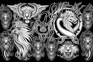Mystical lion dragon shaman pegasus
Lions mane
Dragons wings
Dragons claws
Crystal ball
Vertical orientation
Vertically stacked
Dark
Spiritual
No white lines
White background tattoo idea
