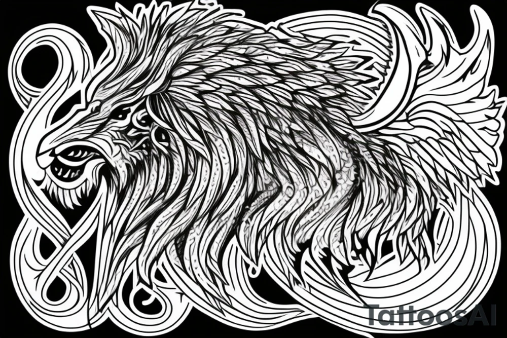 Mystical lion dragon shaman pegasus
Lions mane
Dragons wings
Dragons claws
Crystal ball
Vertical orientation
Vertically stacked
Dark
Spiritual
No white lines
White background tattoo idea