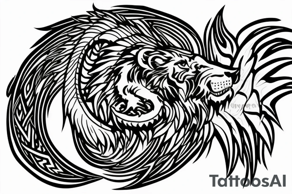 Mystical lion dragon shaman pegasus
Lions mane
Dragons wings
Dragons claws
Crystal ball
Vertical orientation
Vertically stacked
Dark
Spiritual
No white lines
White background tattoo idea