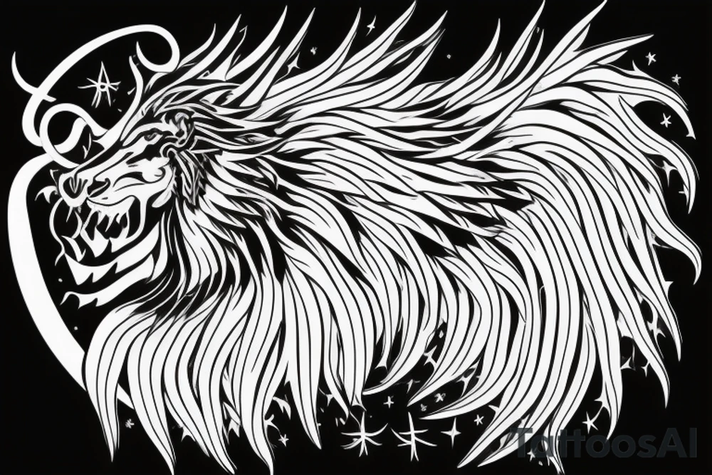 Mystical lion dragon shaman pegasus
Lions mane
Dragons wings
Dragons claws
Crystal ball
Vertical orientation
Vertically stacked
Dark
Spiritual
No white lines
White background tattoo idea