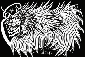 Mystical lion dragon shaman pegasus
Lions mane
Dragons wings
Dragons claws
Crystal ball
Vertical orientation
Vertically stacked
Dark
Spiritual
No white lines
White background tattoo idea