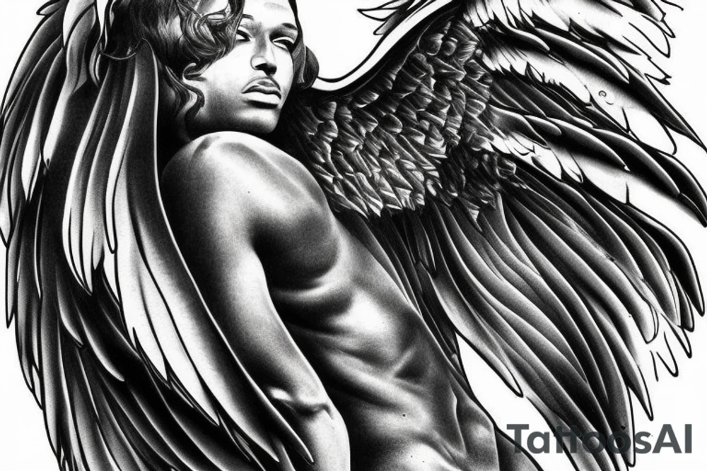 Black male angel tattoo idea