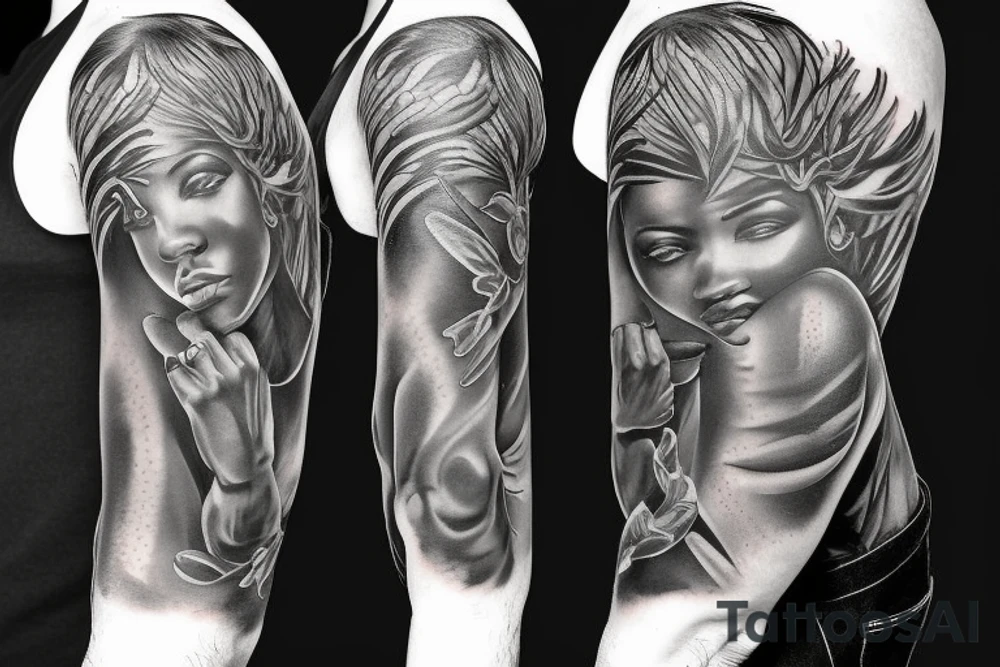 Black male angel tattoo idea