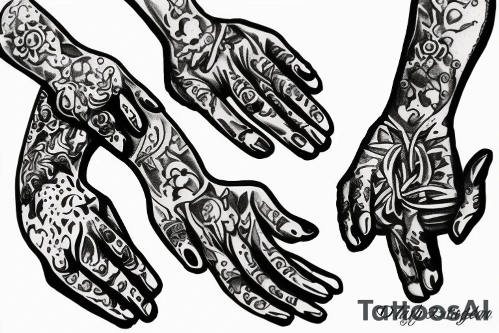 Praying hands with prayer beads tattoo idea