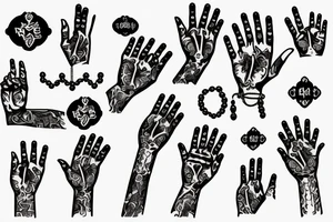 Praying hands with prayer beads tattoo idea