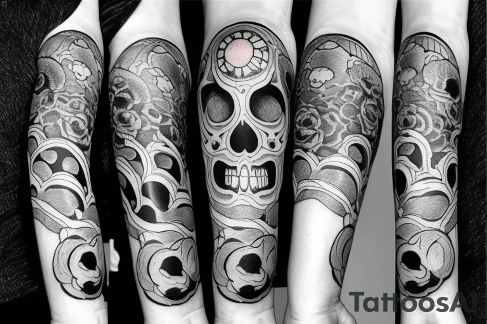 Skull with a sunrise tattoo idea