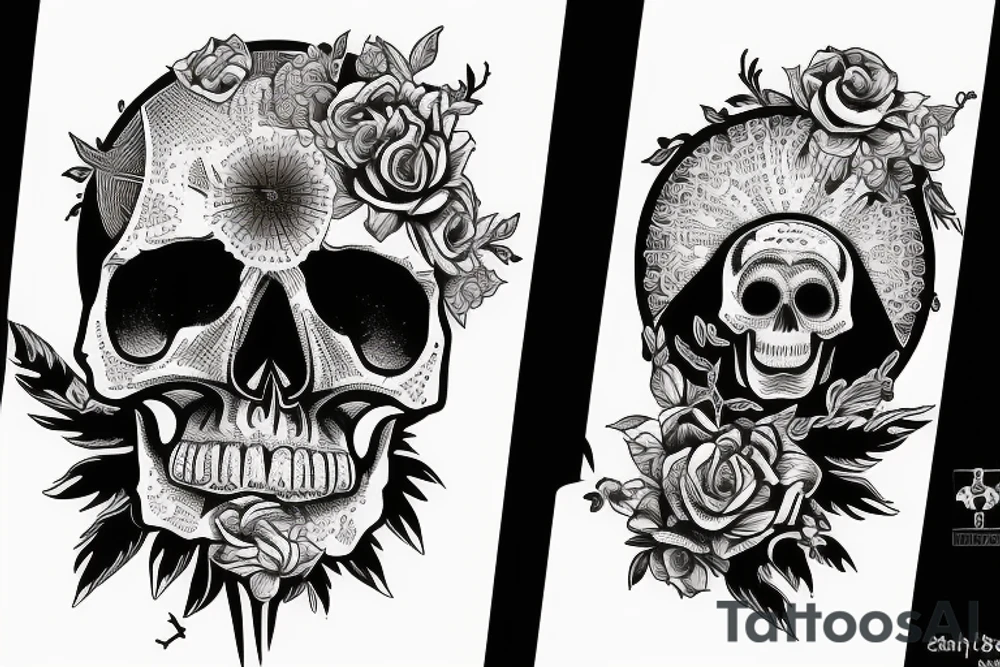 Skull with a sunrise tattoo idea