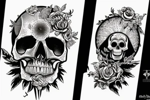 Skull with a sunrise tattoo idea