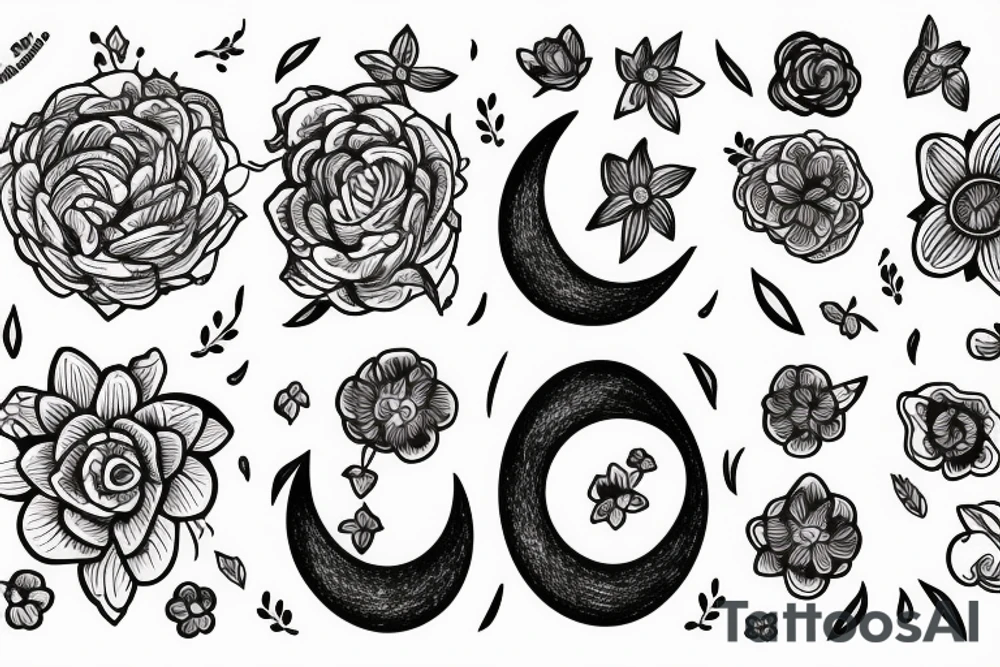 delicate flowers and a knife with the moon tattoo idea