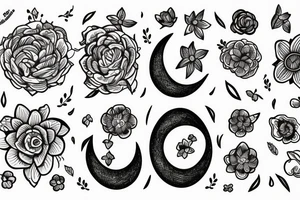 delicate flowers and a knife with the moon tattoo idea