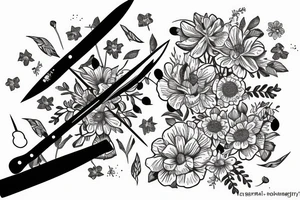 delicate flowers and a knife with the moon tattoo idea