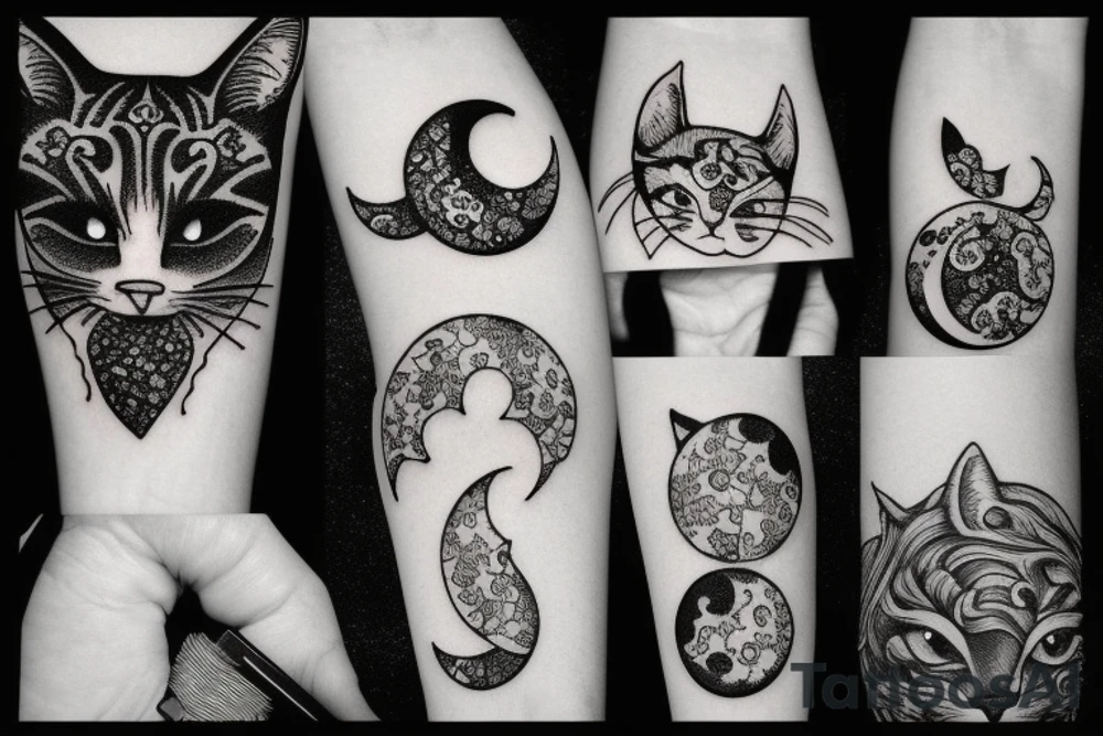 Moon and cat tattoo idea
