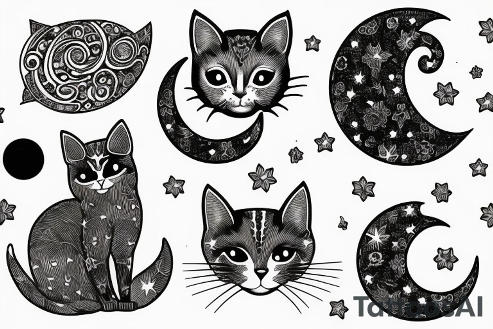 Moon and cat tattoo idea