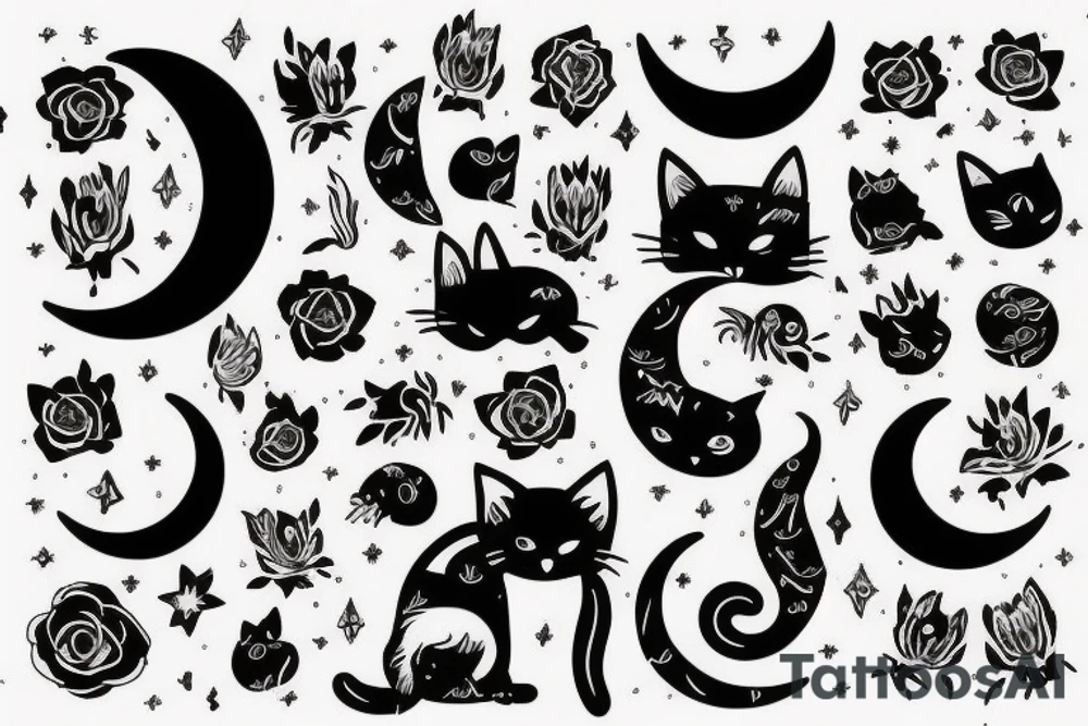 Moon and cat tattoo idea