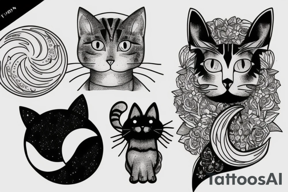 Moon and cat tattoo idea