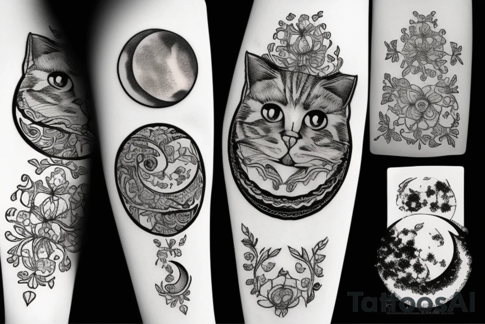 Moon and cat tattoo idea