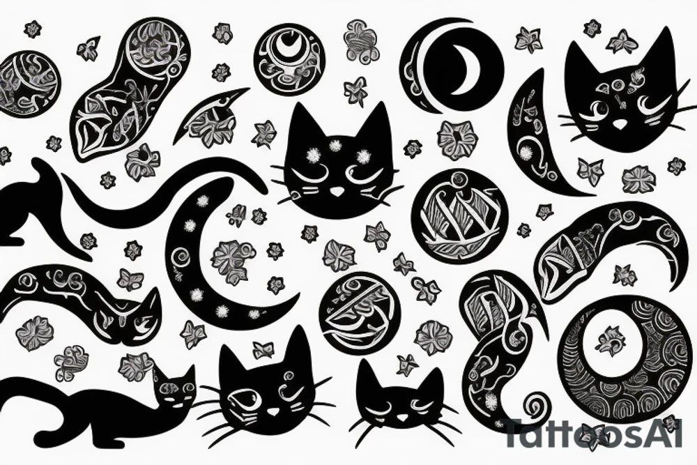 Moon and cat tattoo idea