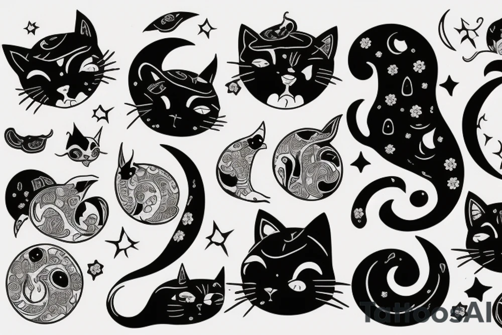 Moon and cat tattoo idea