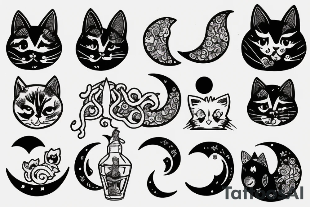 Moon and cat tattoo idea