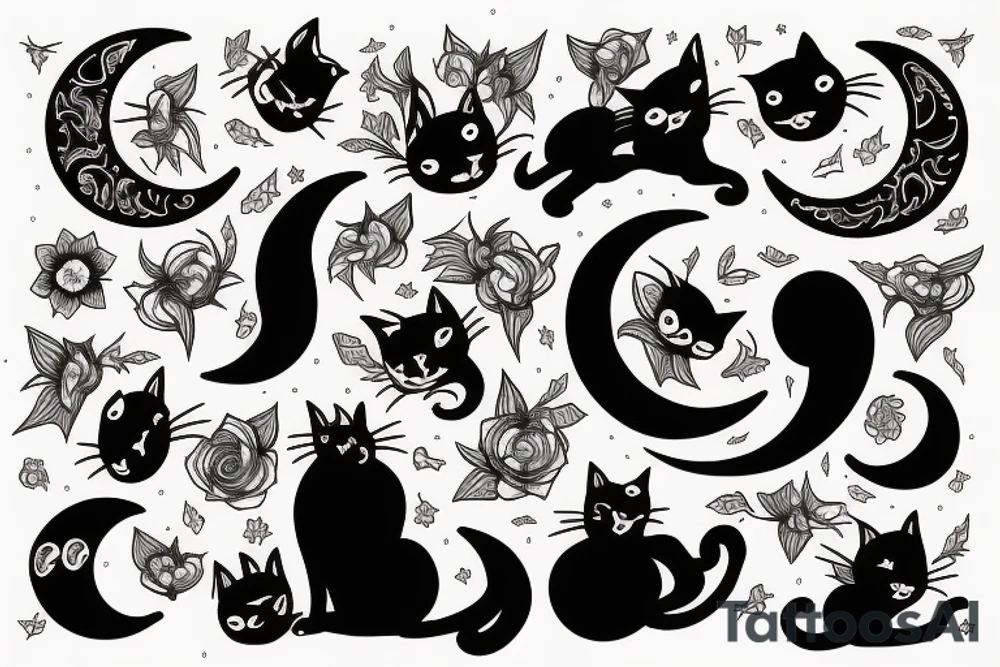 Moon and cat tattoo idea