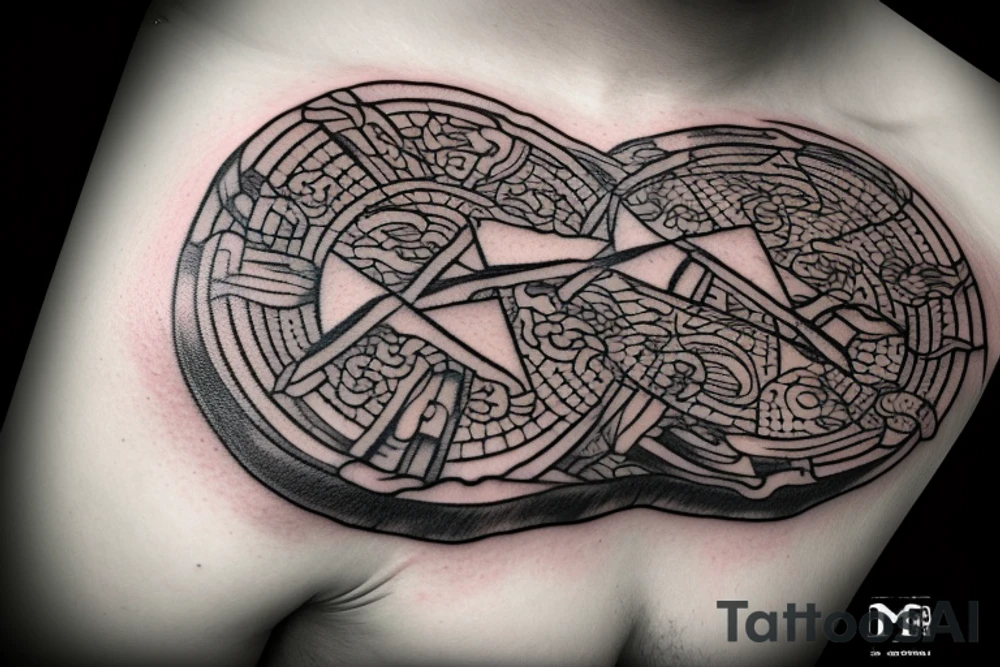 Make me a tattoo in black and white. It is said to contain the 4 elements water, fire, earth and air. It's supposed to be Japanese style. It should also contain the silhouette of the city of Würzburg and symbolize friendship. Please include the letters D, M, M and R. tattoo idea