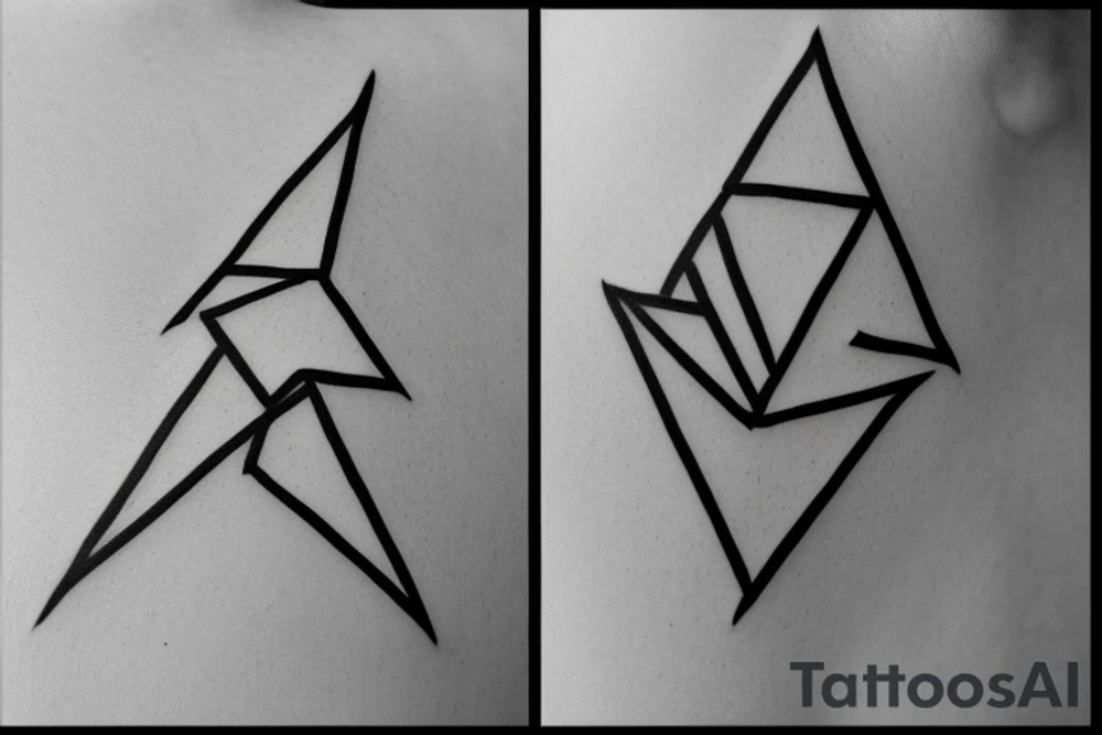 Please draw me a tattoo in the form of 4 triangles. Each triangle is said to contain one of the 4 elements. Please enclose the triangles with the letters M and M and R and D. It should have a clean design and be kept in the Japanese style tattoo idea