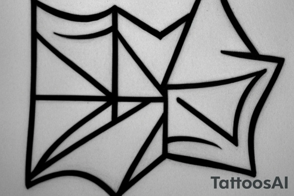 Please draw me a tattoo in the form of 4 triangles. Each triangle is said to contain one of the 4 elements. Please enclose the triangles with the letters M and M and R and D. It should have a clean design and be kept in the Japanese style tattoo idea