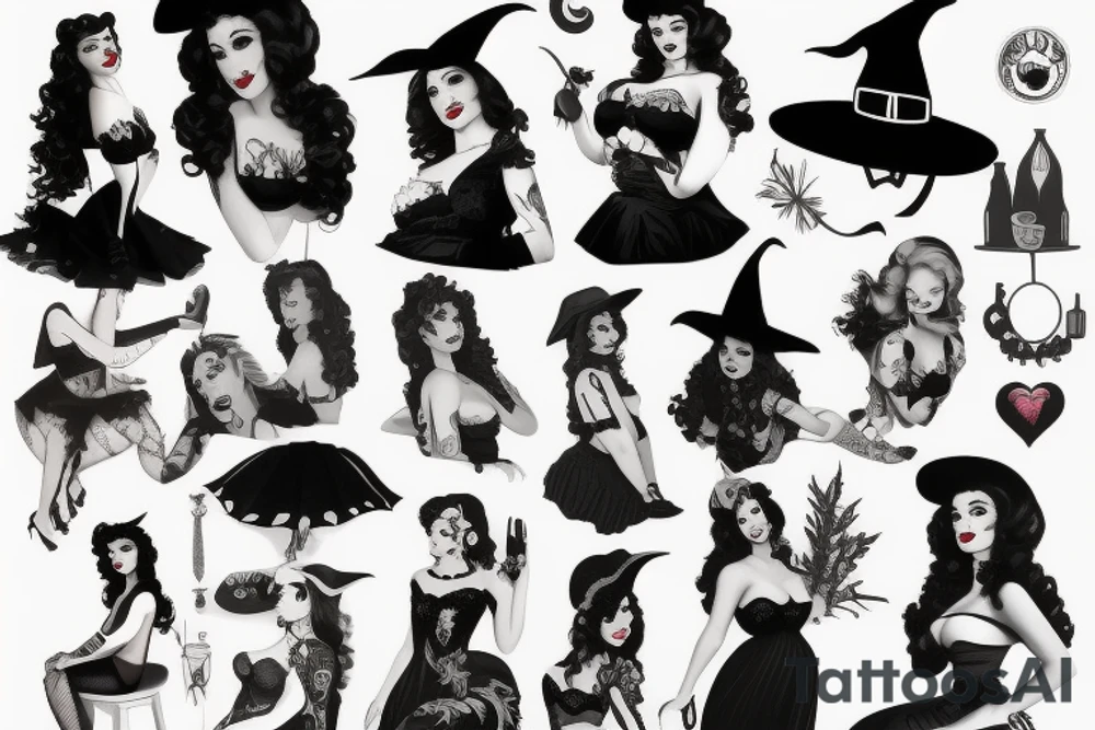 Pin up witch full body tattoo idea
