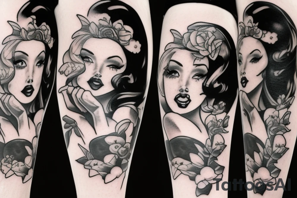 Pin up witch full body tattoo idea
