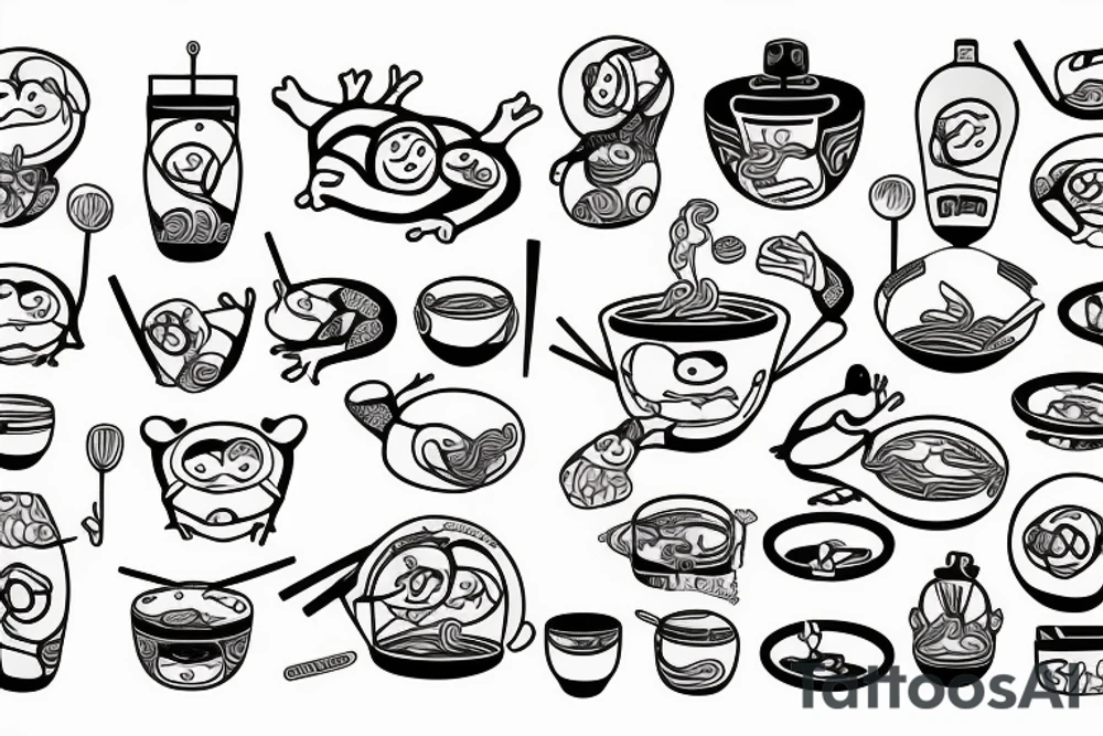 frog with a bodysuit cooking ramen tattoo idea