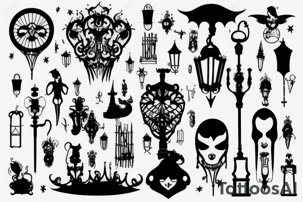 gothic lampost with a dim light tattoo idea