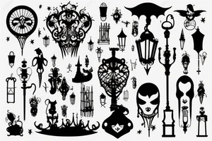 gothic lampost with a dim light tattoo idea