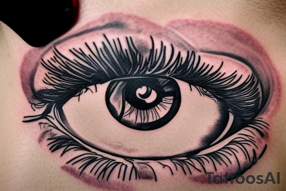 eye with a monter`s mouth on the background tattoo idea