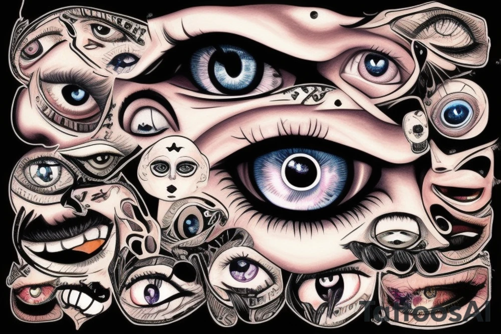 eye with a monter`s mouth on the background tattoo idea